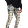 Benutzerdefinierte Herren gestapelt Slim Fit Distressed Denim Hosen